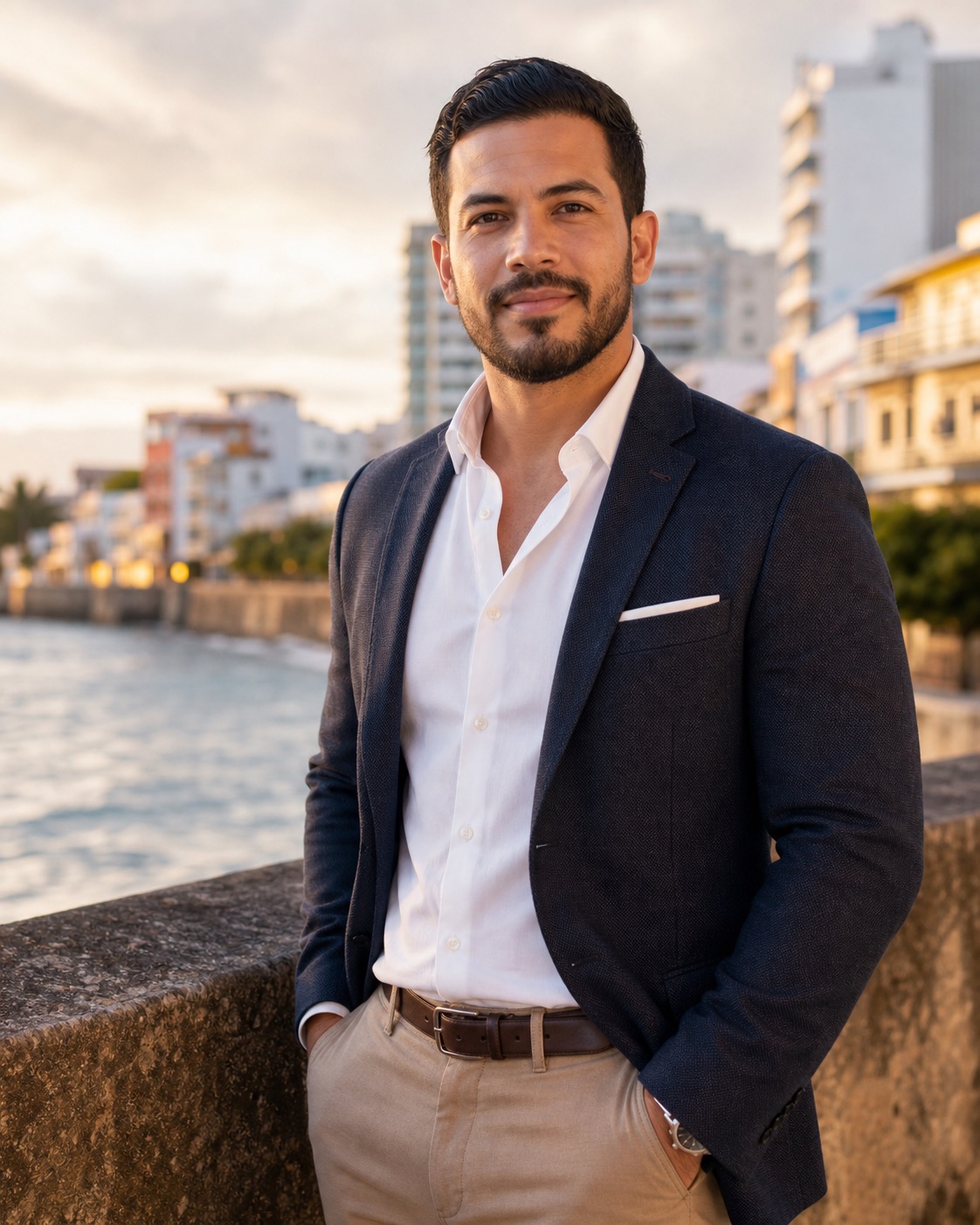 Professional coastal brand portrait of a business owner