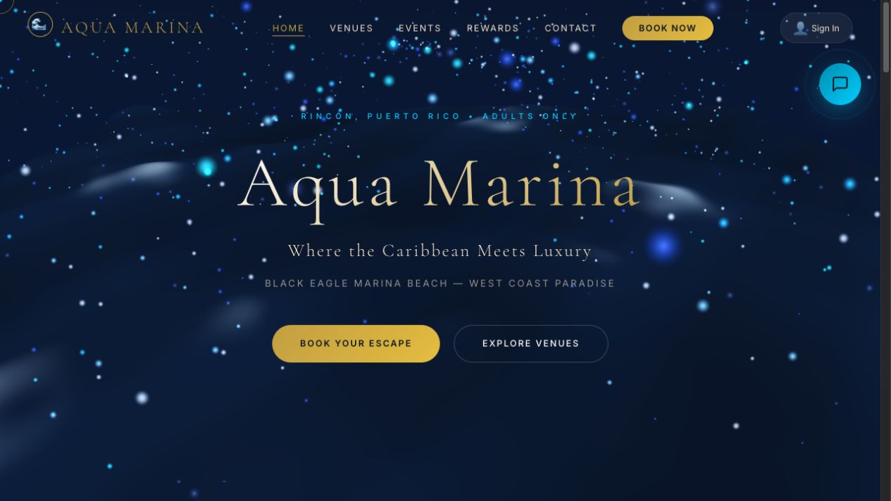 Aqua Marina Beach Club live website screenshot