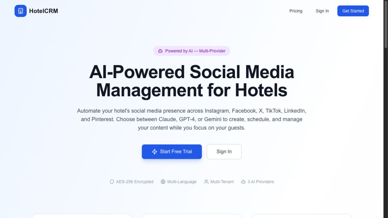 HotelCRM live app screenshot