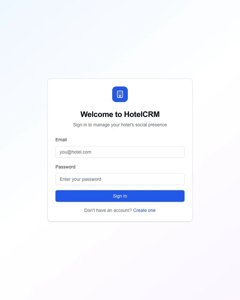HotelCRM live app screenshot