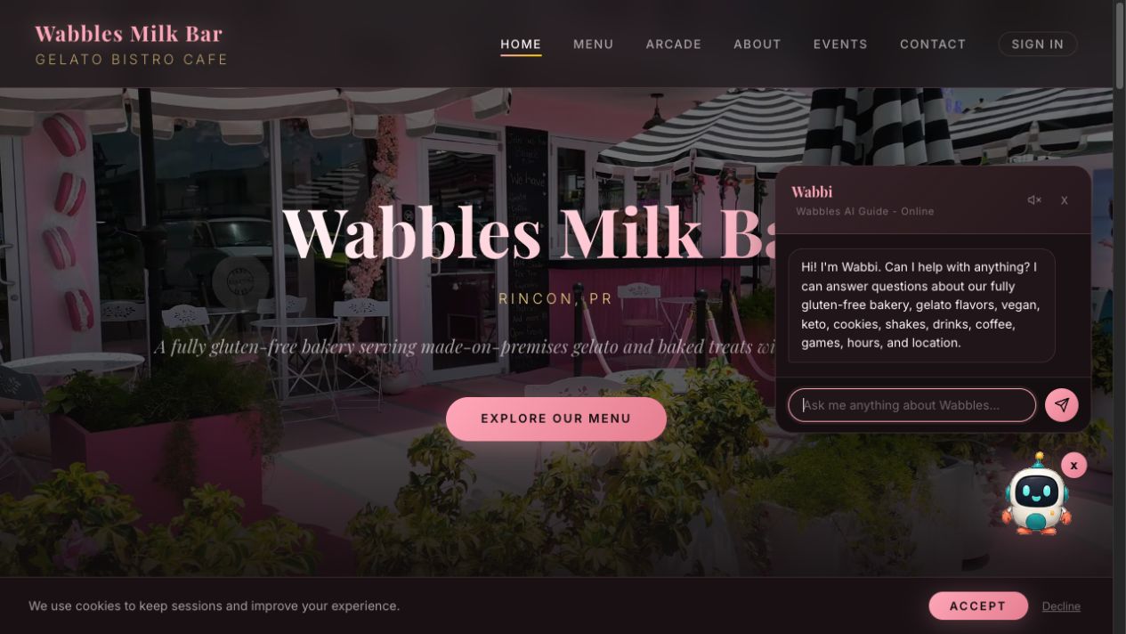 Wabbles Milk Bar live website screenshot